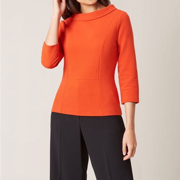 HOBBS LONDON Siren Orange Cordelia Top w/ Reverse Point Zip Collar, size M - Picture 10 of 12